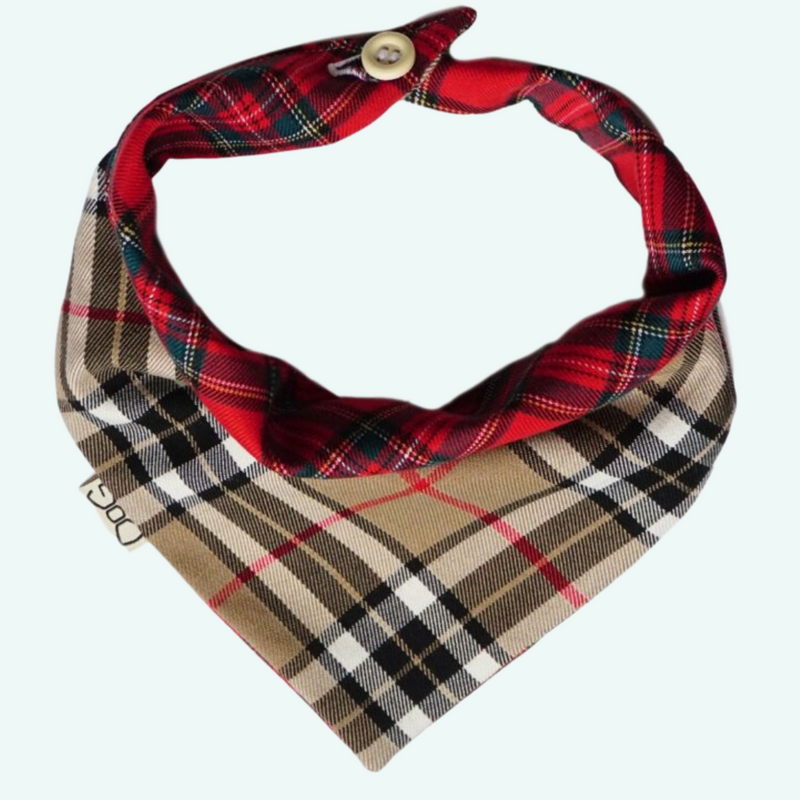 Funky Dog Reversible Bandana - Brown Check/RedTartan