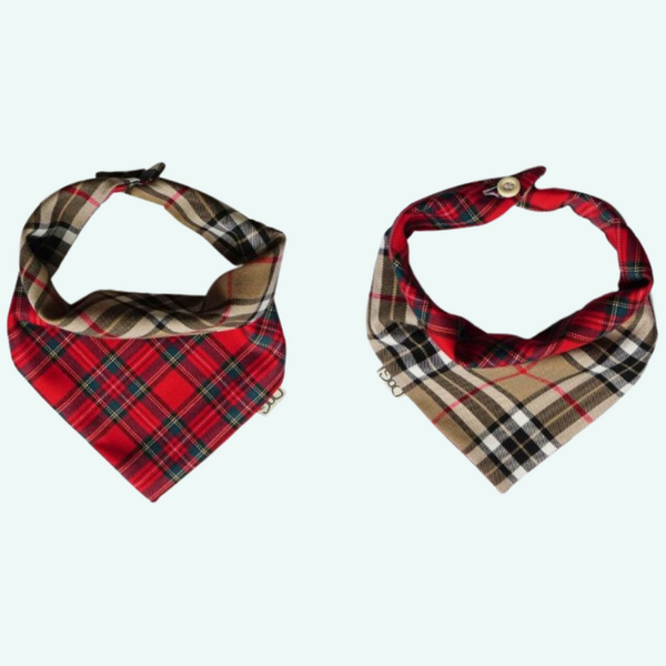 Funky Dog Reversible Bandana - Brown Check/RedTartan