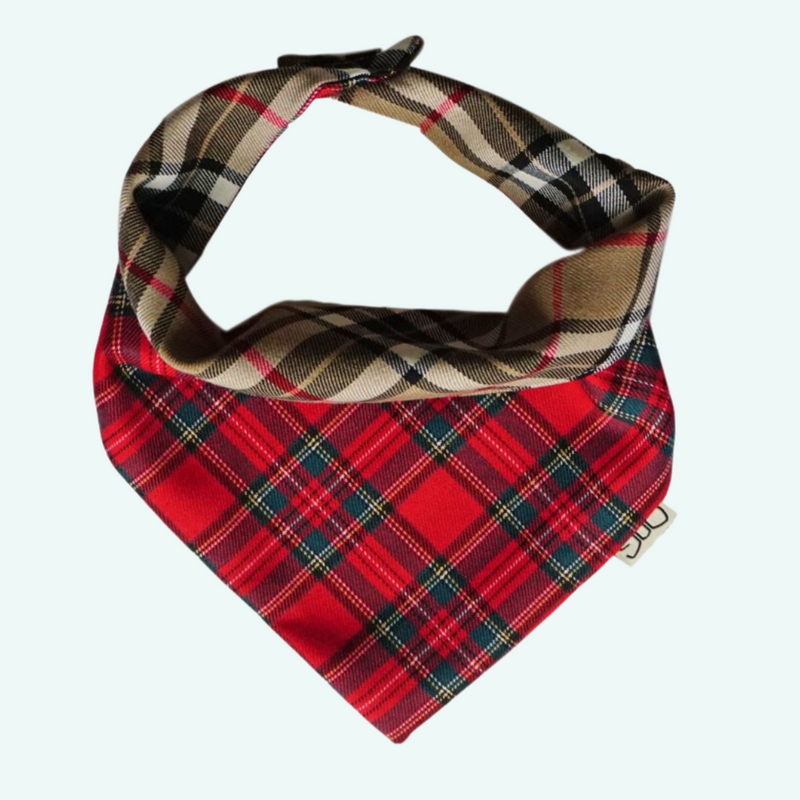 Funky Dog Reversible Bandana - Brown Check/RedTartan