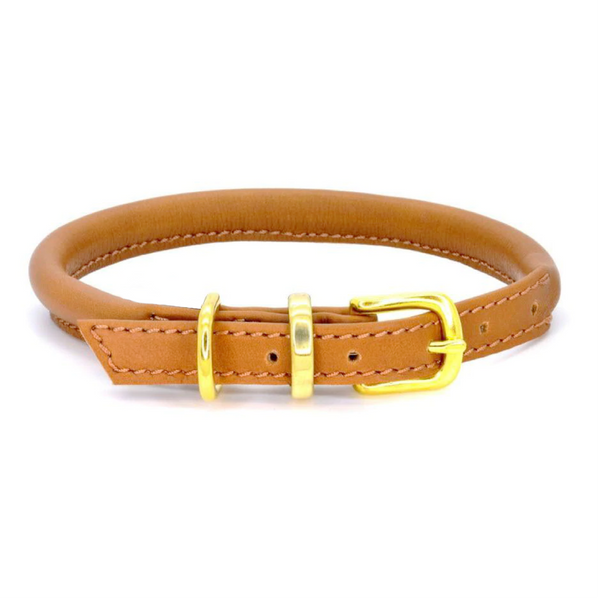 D&H Rolled Leather Lead -Tan/Brass | woofers & barkers