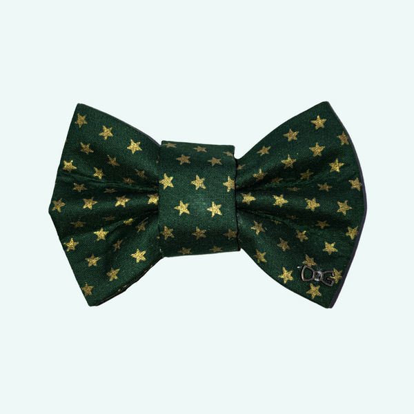 Funky Dog Xmas Green/Gold Stars Bow Tie