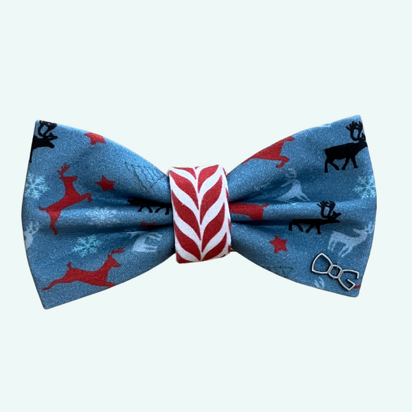 Funky Dog Xmas Bow Tie - Blue Reindeer